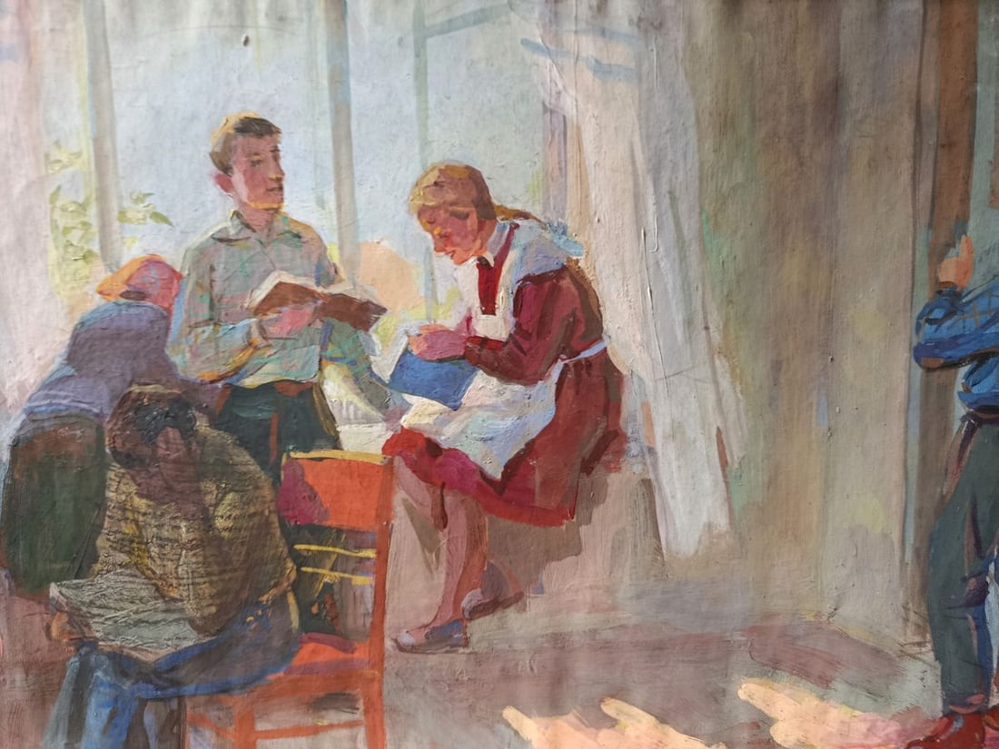 Oil painting Reading books by the window Unknown artist - 2