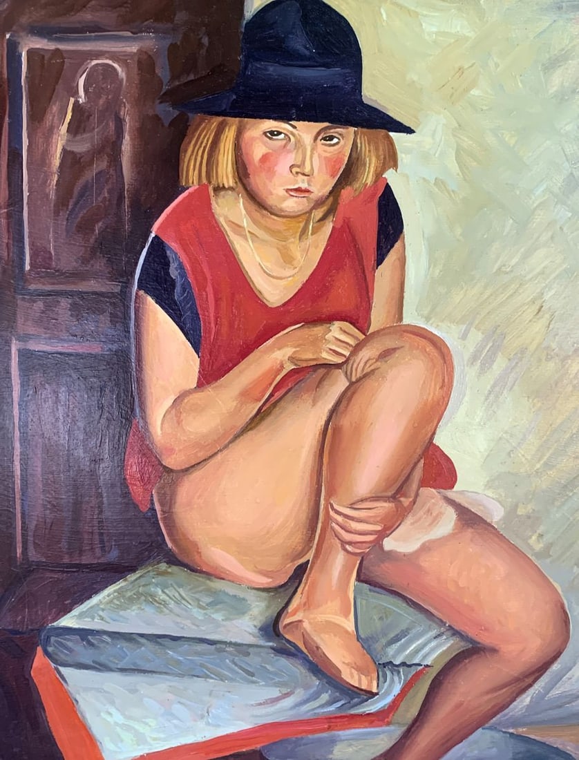 Oil painting Girl in a red dress (based on Boris Grigoriev) Victor Konotopsky - 4