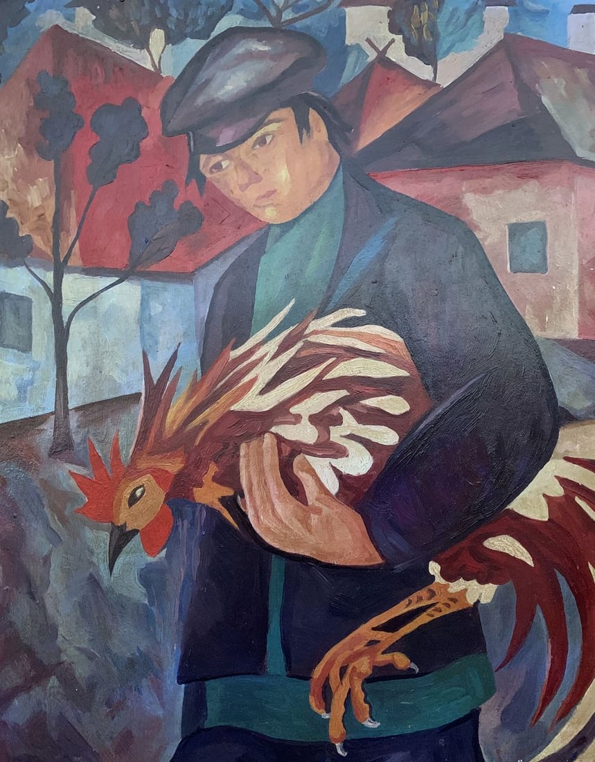 Oil painting Man with a rooster (based on Natalia Goncharova) V. Konotopsky - 2