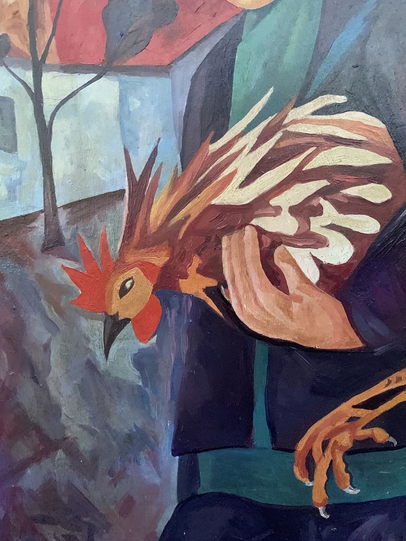 Oil painting Man with a rooster (based on Natalia Goncharova) V. Konotopsky - 7