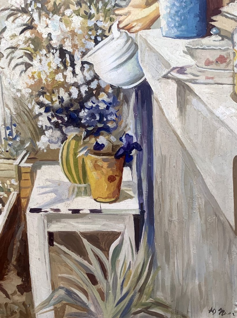 Oil painting On the balcony (based on Yuri Pimenov) V. Konotopsky - 7