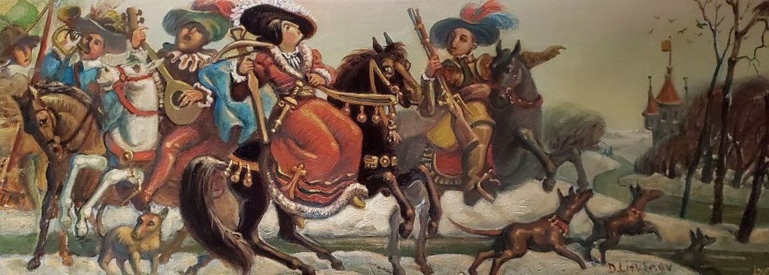 Oil painting Departure for hunting Litvinov Daniil Olegovich (1 of 9)