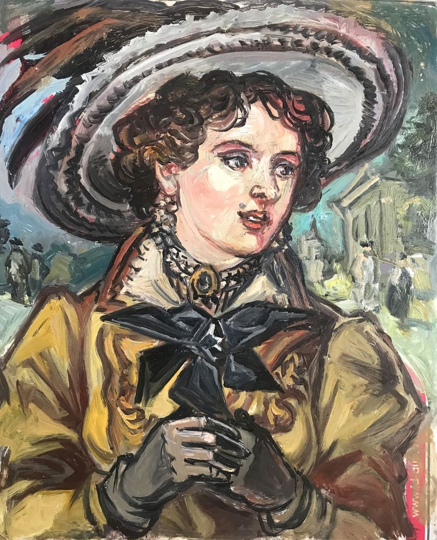 Oil painting Female portrait Alexander Arkadievich Litvinov: Title: Oil painting Female portrait Alexander Arkadievich Litvinov Description: NoAAA2352 This stunning oil painting depicts a young aristocratic woman in luxurious clothing and a fashionable hat.