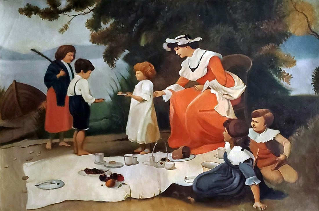 Oil painting Picnic by the river in nature Daniil Litvinov (1 of 14)