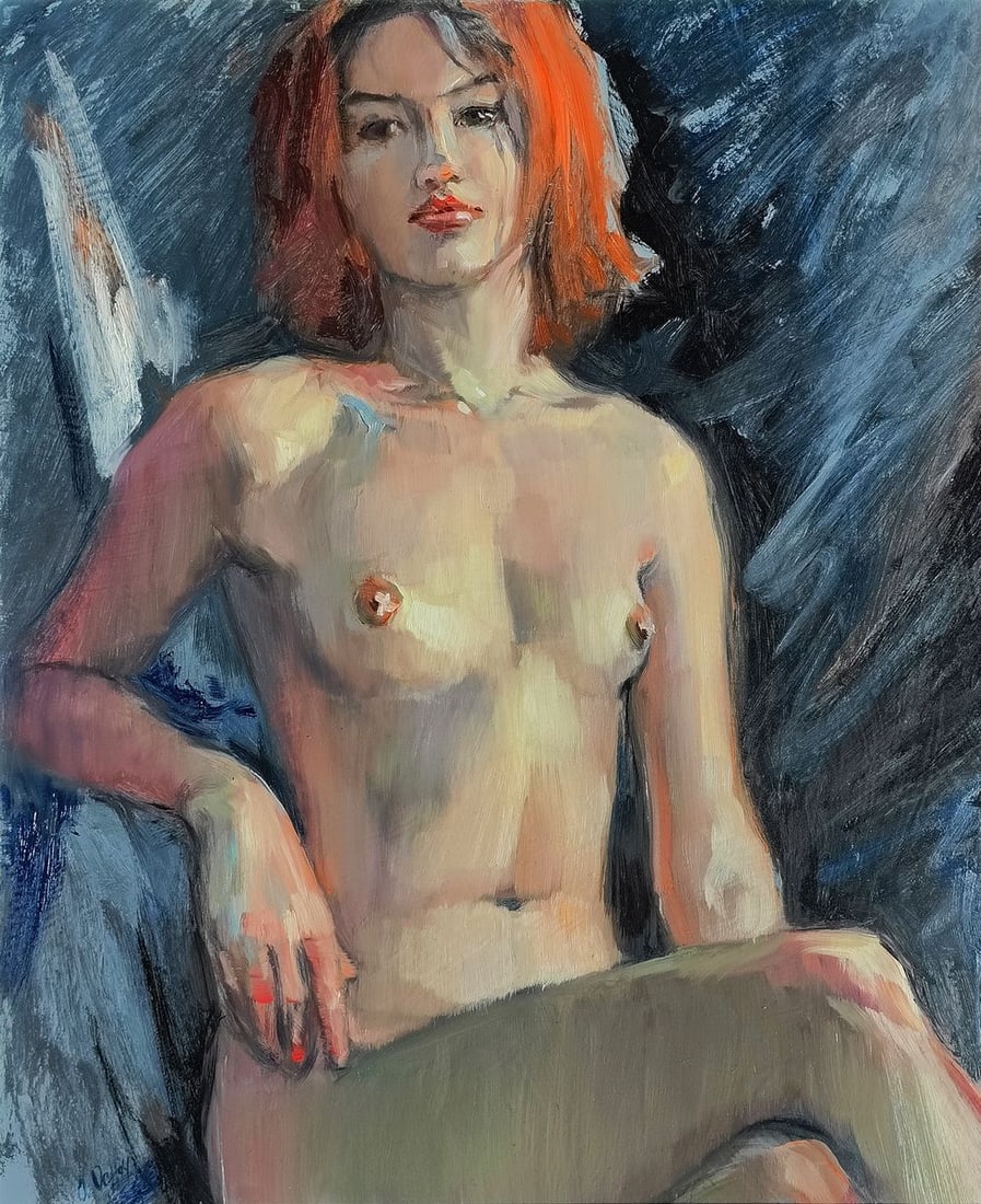 Oil painting Portrait of a confident girl Oksana Osnach: Title: Oil painting Portrait of a confident girl Oksana Osnach Description: Procach 143The Oil painting Hardboard titled "Portrait of a confident girl" is a striking and evocative representation of
