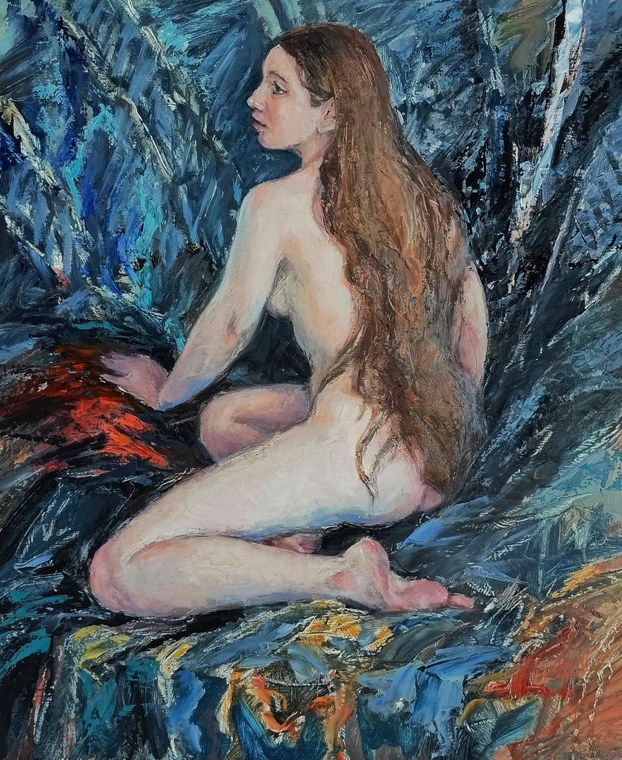 Oil painting Portrait of a girl on a towel Oksana Osnach: Title: Oil painting Portrait of a girl on a towel Oksana Osnach Description: Procach 144The Oil painting Hardboard titled "Portrait of a girl on a towel" presents an evocative exploration of
