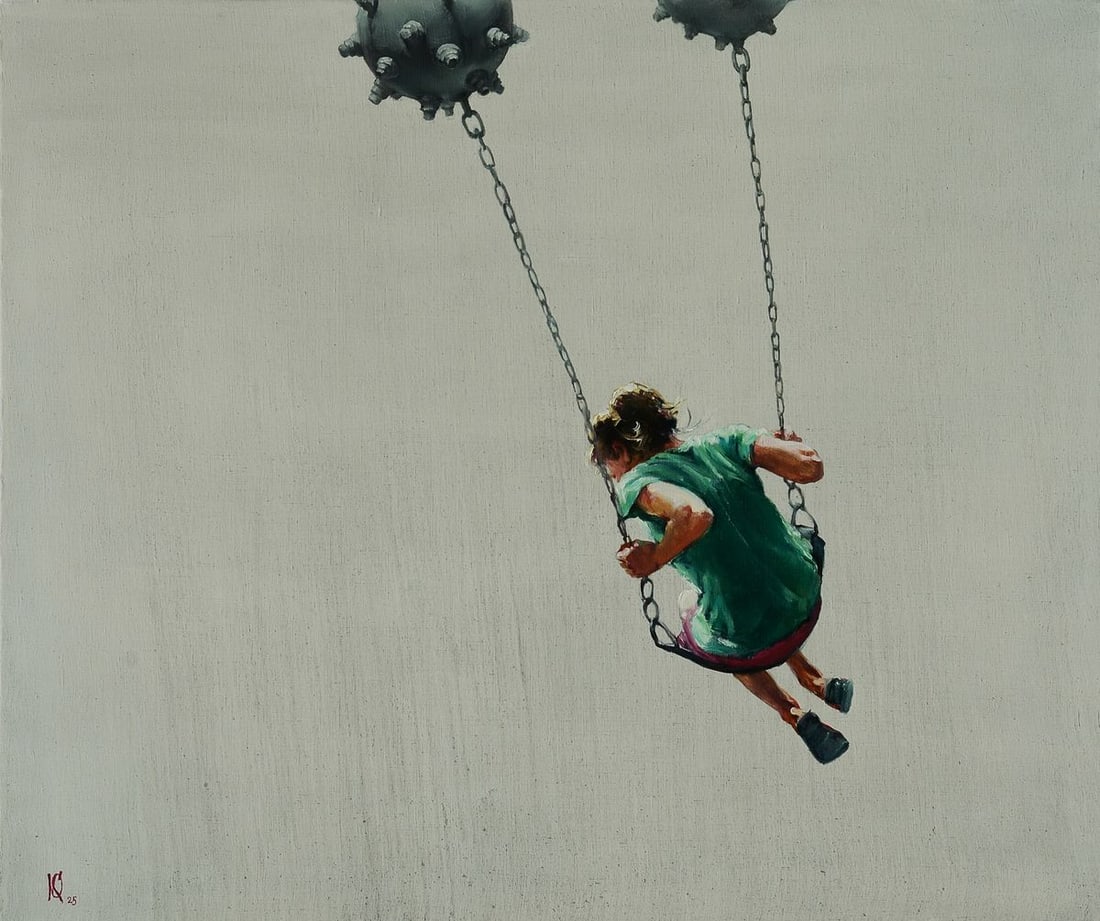 Oil painting Modern teenage emotions Oleg Kateryniuk: Title: Oil painting Modern teenage emotions Oleg Kateryniuk Description: NoKat 66The Oil painting Canvas titled "Modern teenage emotions" is a striking visual allegory that captures the fragile, volat