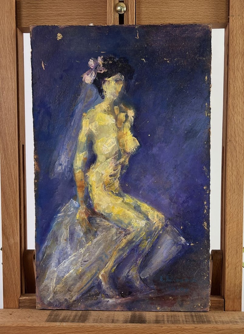 Oil painting Women's beauty Vadim Aksenov: Title: Oil painting Women's beauty Vadim Aksenov Description: NoAAA5021The oil painting on hardboard titled "Women's beauty" is a luminous and delicate ode to femininity, capturing both the mystery