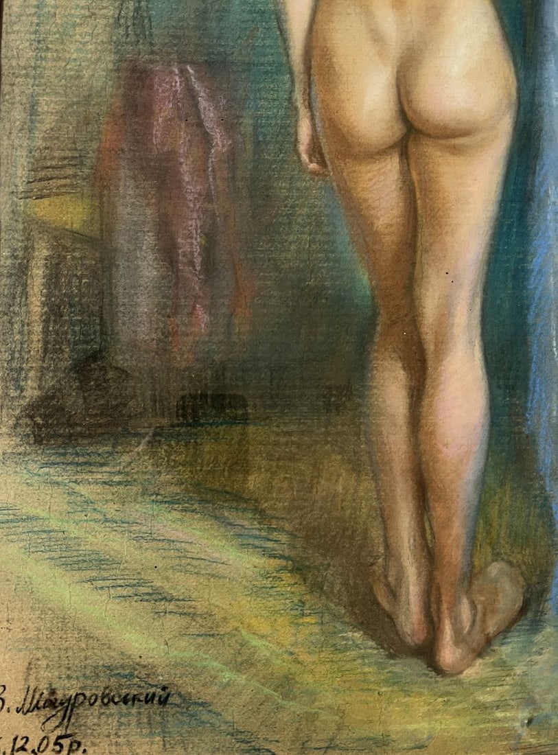 Pastel painting Naked girl with flowers V. Mishurovsky - 6