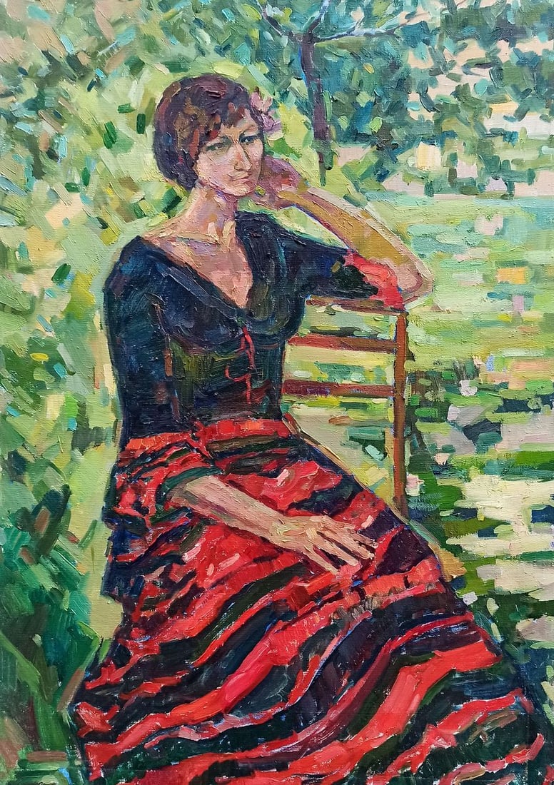 Oil painting Portrait of a girl in the garden Peter Tovpev (1 of 14)