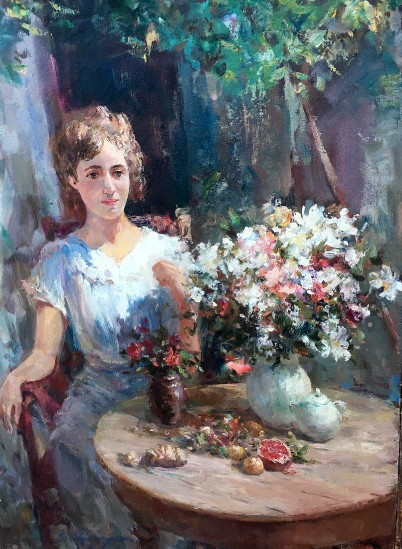Pensive girl oil painting - 3