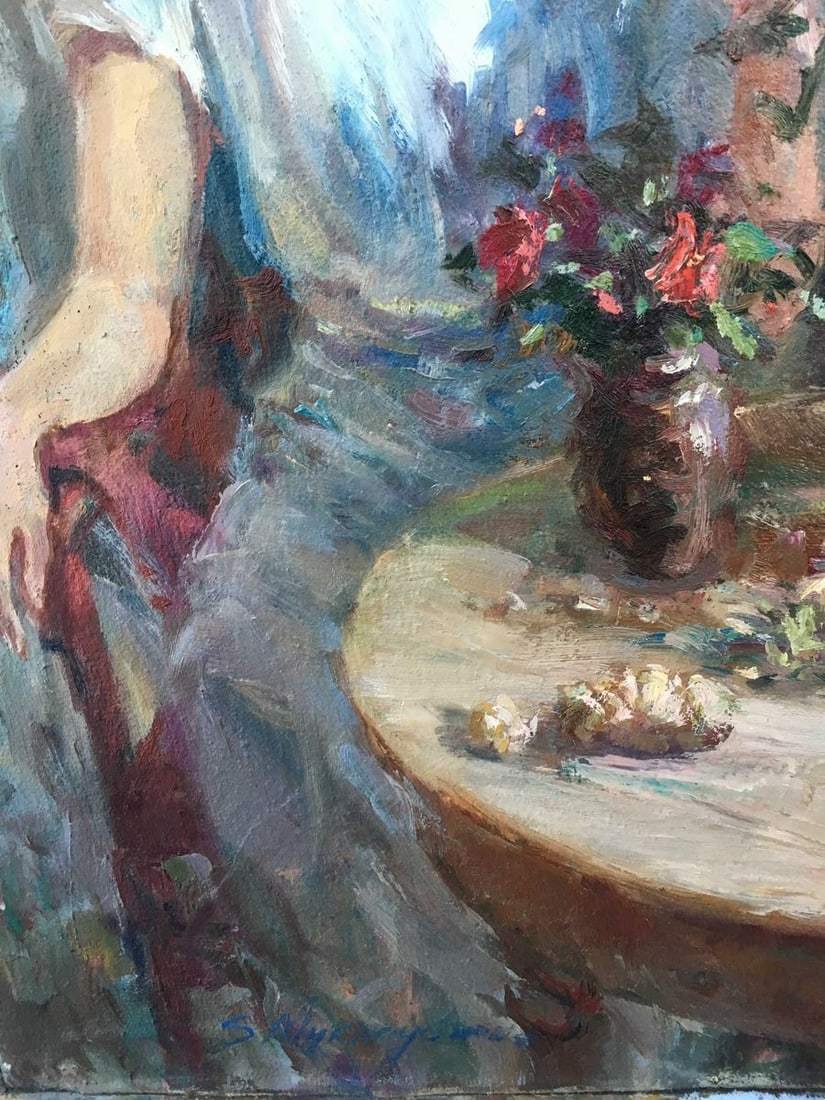 Pensive girl oil painting - 4