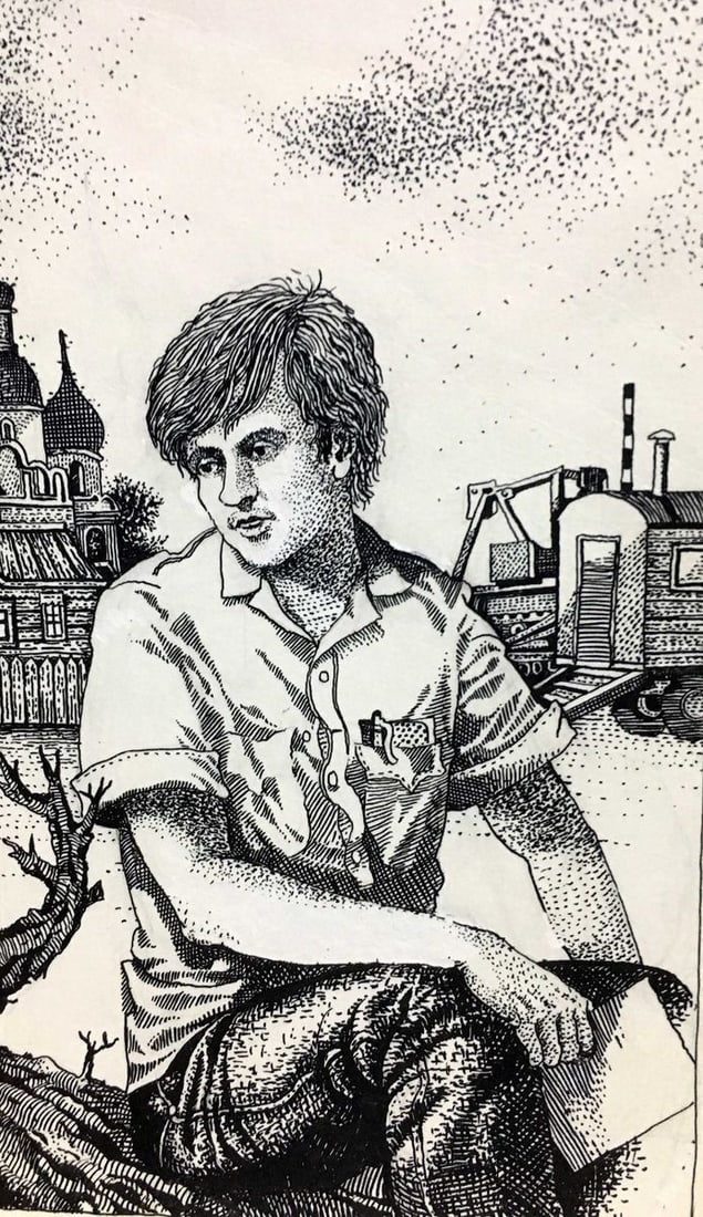 Ink pen painting graphics sketches for a book portrait of a man Litvinov Alexander Semenovich (1 of 9)