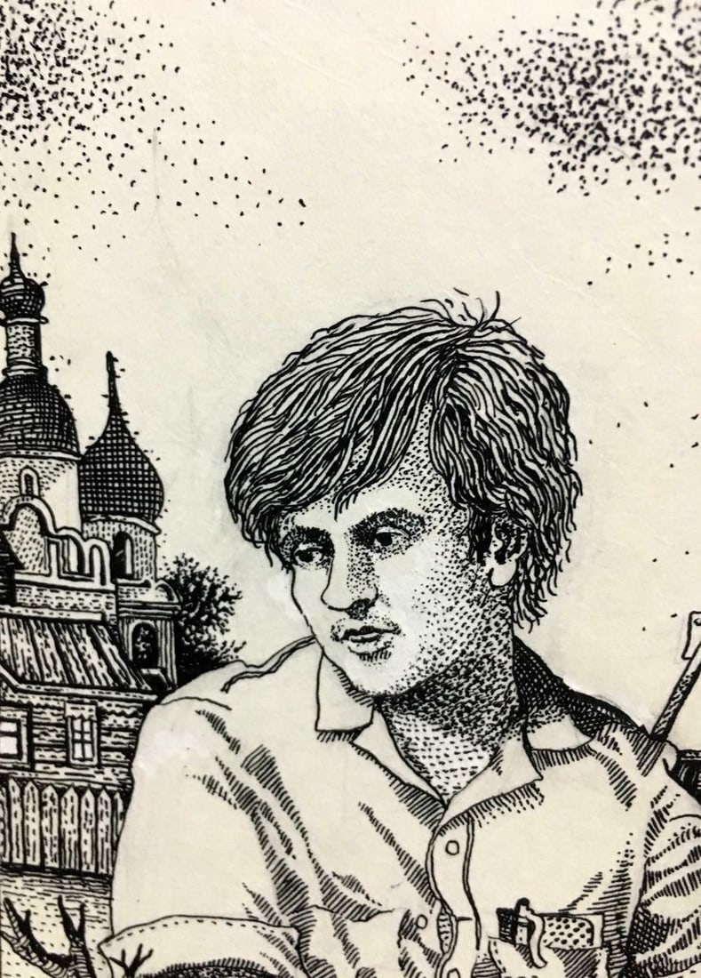 Ink pen painting graphics sketches for a book portrait of a man Litvinov Alexander Semenovich - 3