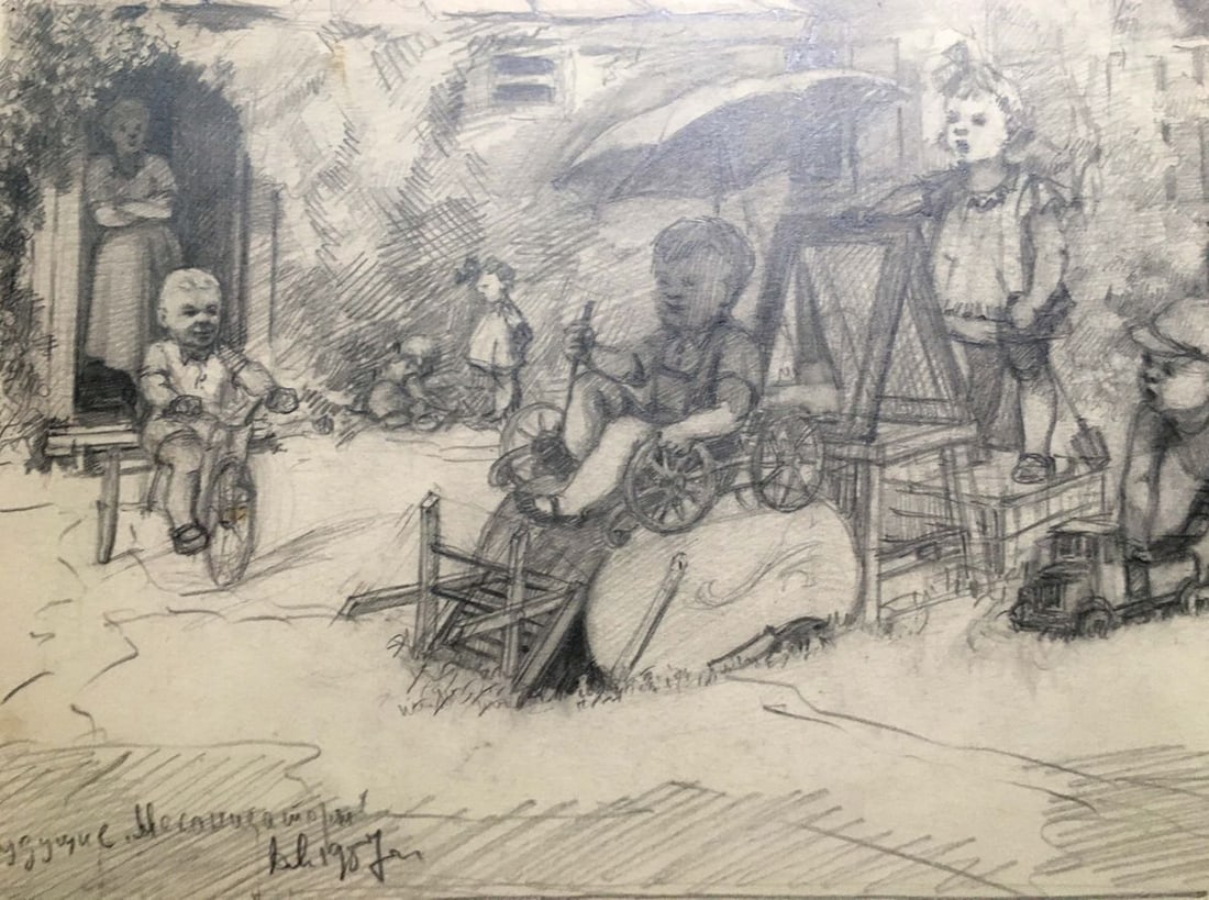 Pencil painting Children resting Dmitry Lednev - 4