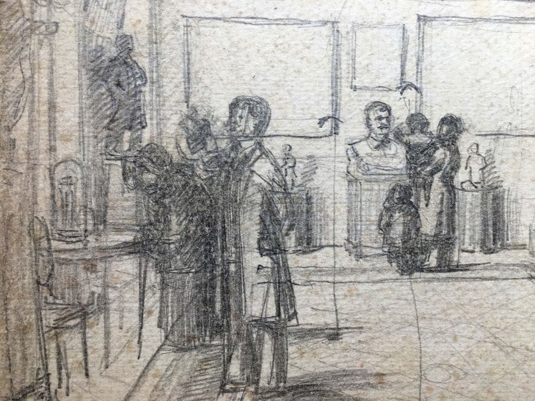 Pencil painting In the museum Dmitry Lednev - 3