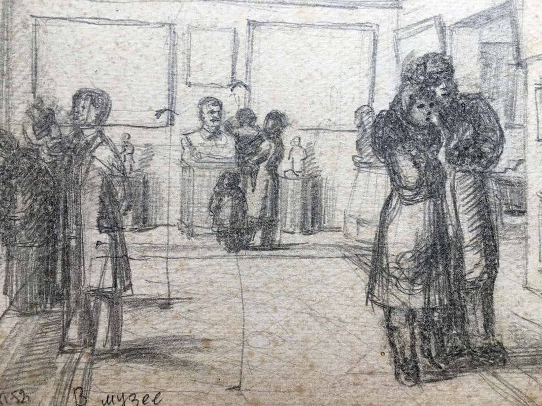 Pencil painting In the museum Dmitry Lednev - 4