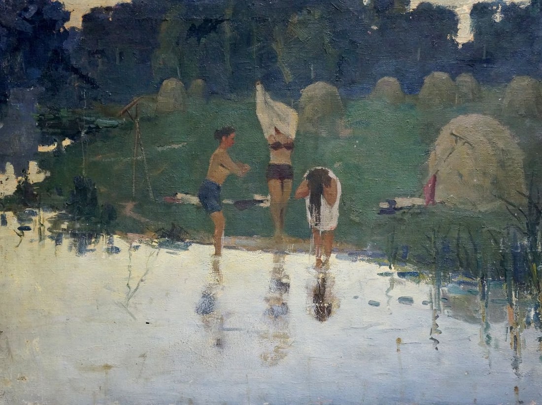 Oil painting By the river: Title: Oil painting By the river Description: NoVern 1027 *** ABOUT THIS PAINTING *** * TITLE: "By the river" * ARTISTS: * SIZE: 55x73 cm/'21.65x28.74 inches' * MEDIUM: oil, canvas * HAND PAINTED: