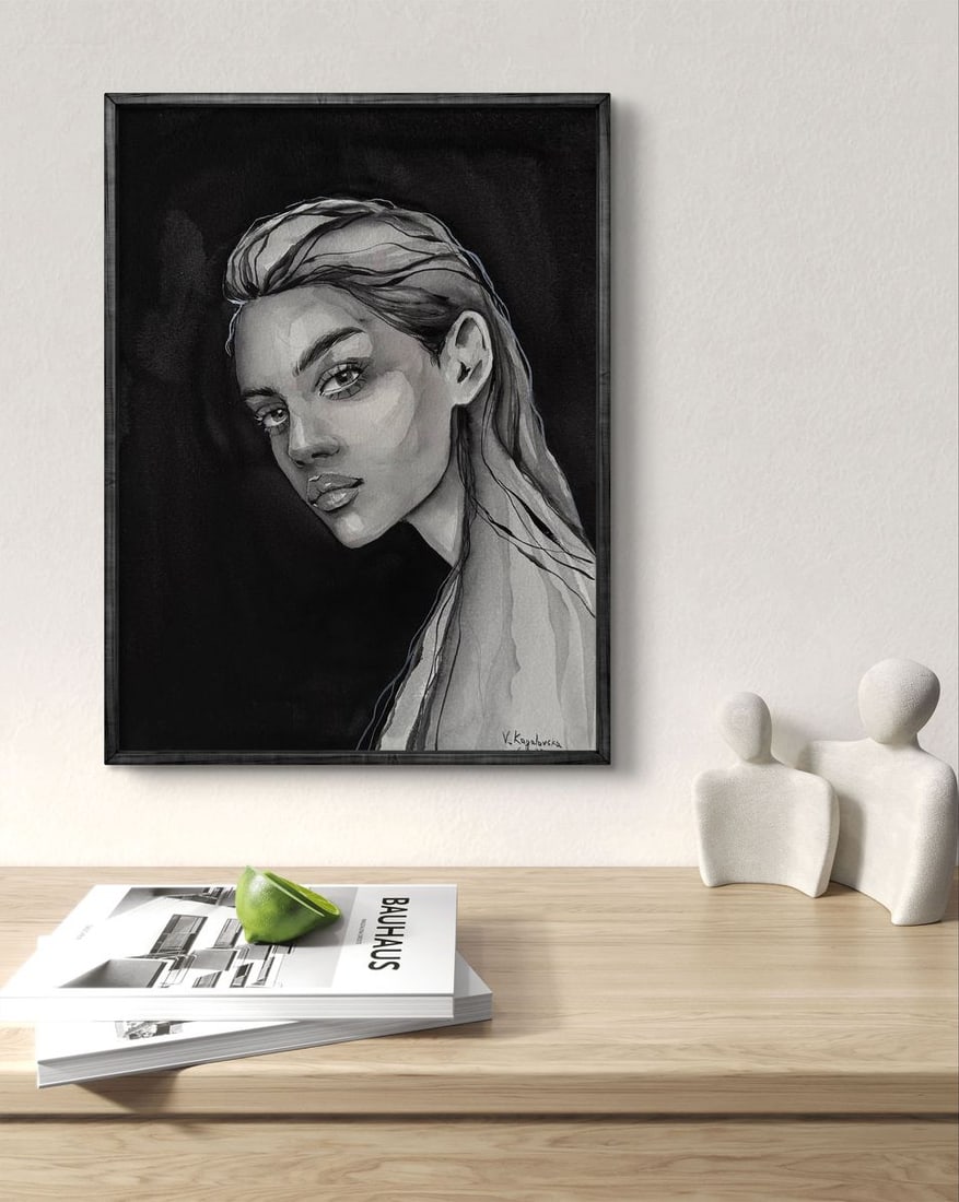 Watercolor painting Black and White Victoria Kagalovska - 3