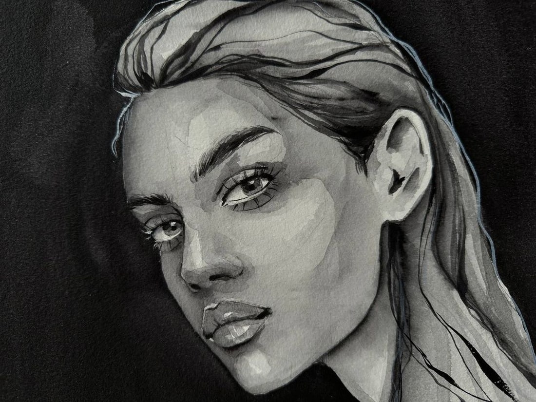 Watercolor painting Black and White Victoria Kagalovska - 4