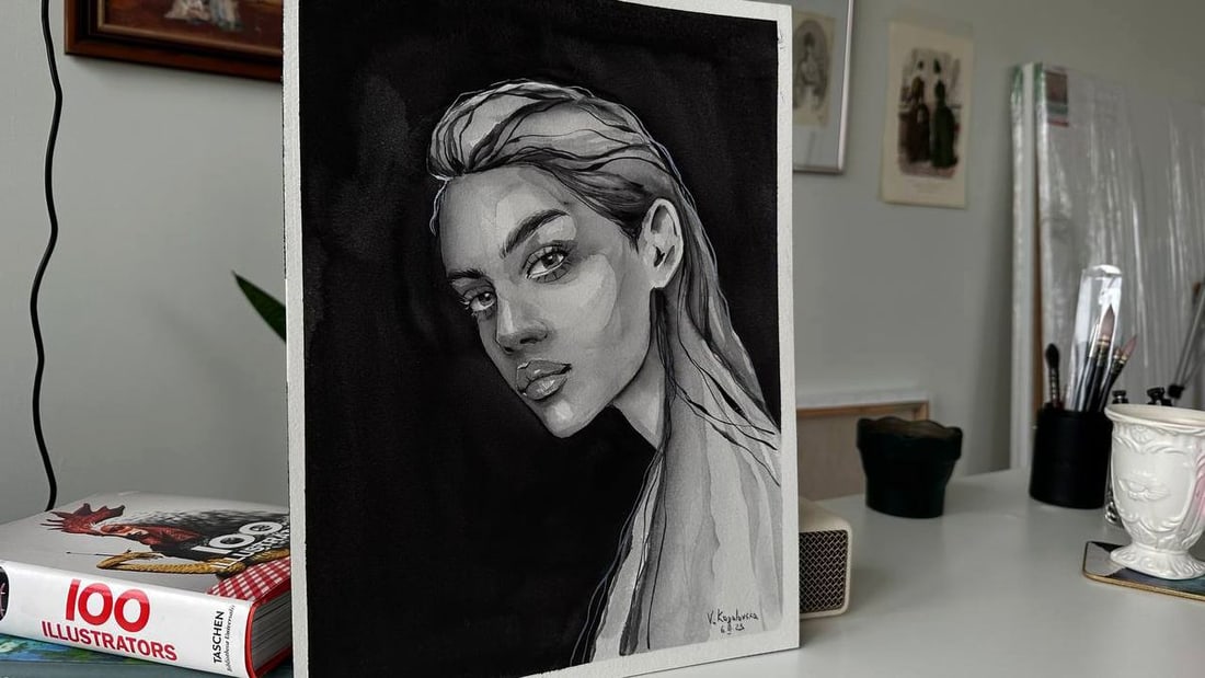Watercolor painting Black and White Victoria Kagalovska - 5