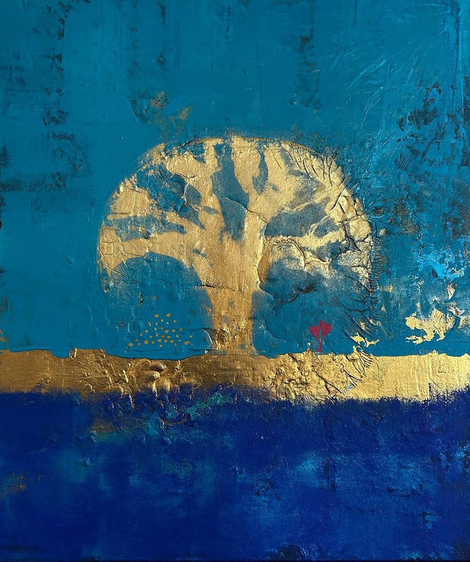 Acrylic painting The Roots of the Golden Tree Olga Melezhik: Title: Acrylic painting The Roots of the Golden Tree Olga Melezhik Description: NoMel 109Acrylic painting The Roots of the Golden Tree Olga Melezhik is a striking contemporary artwork that blends symb