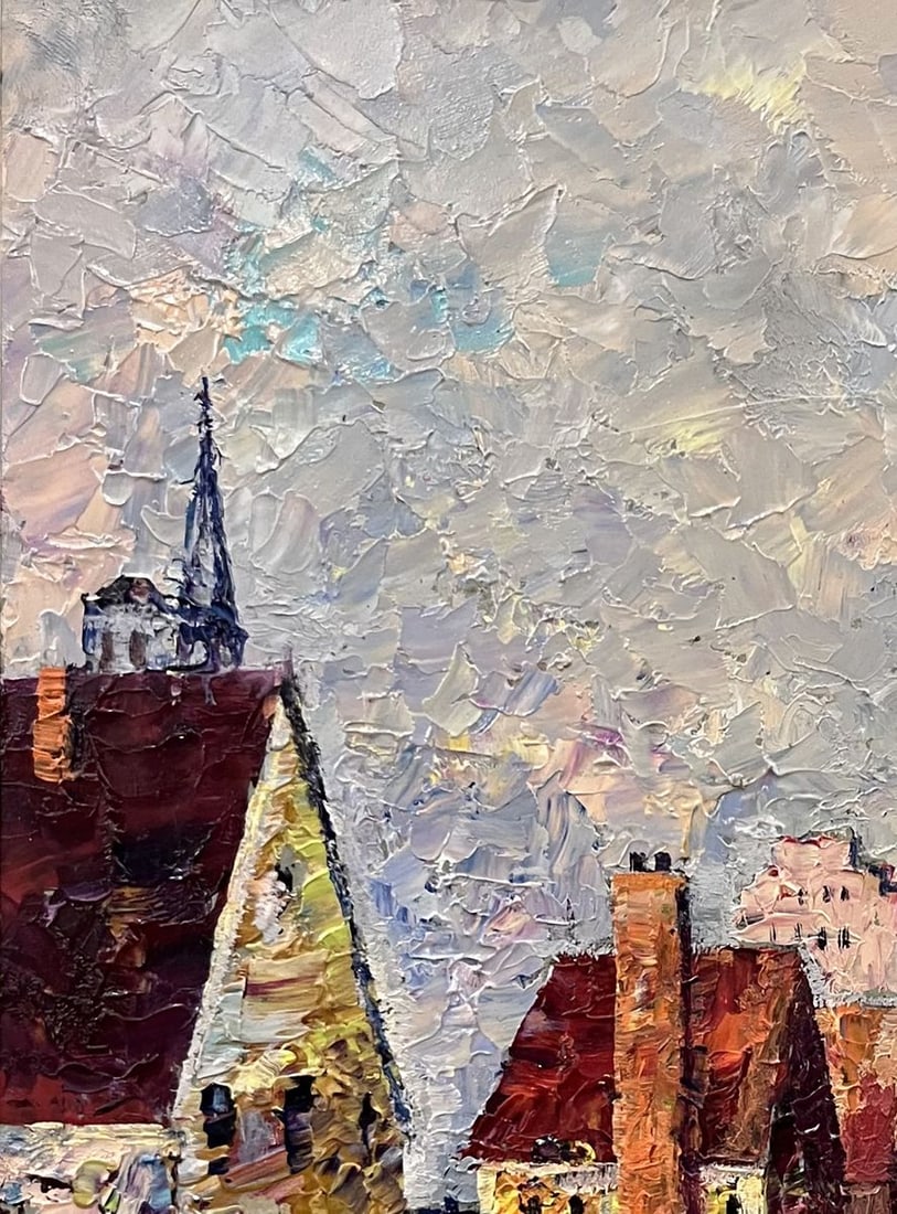 Oil painting City boats at the ferry Serhiy Rybak - 5