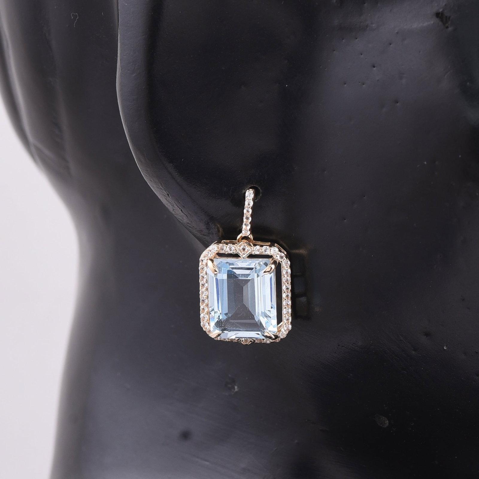 8.02 Ct Octagon Blue Topaz 9K Gold Earrings - 2
