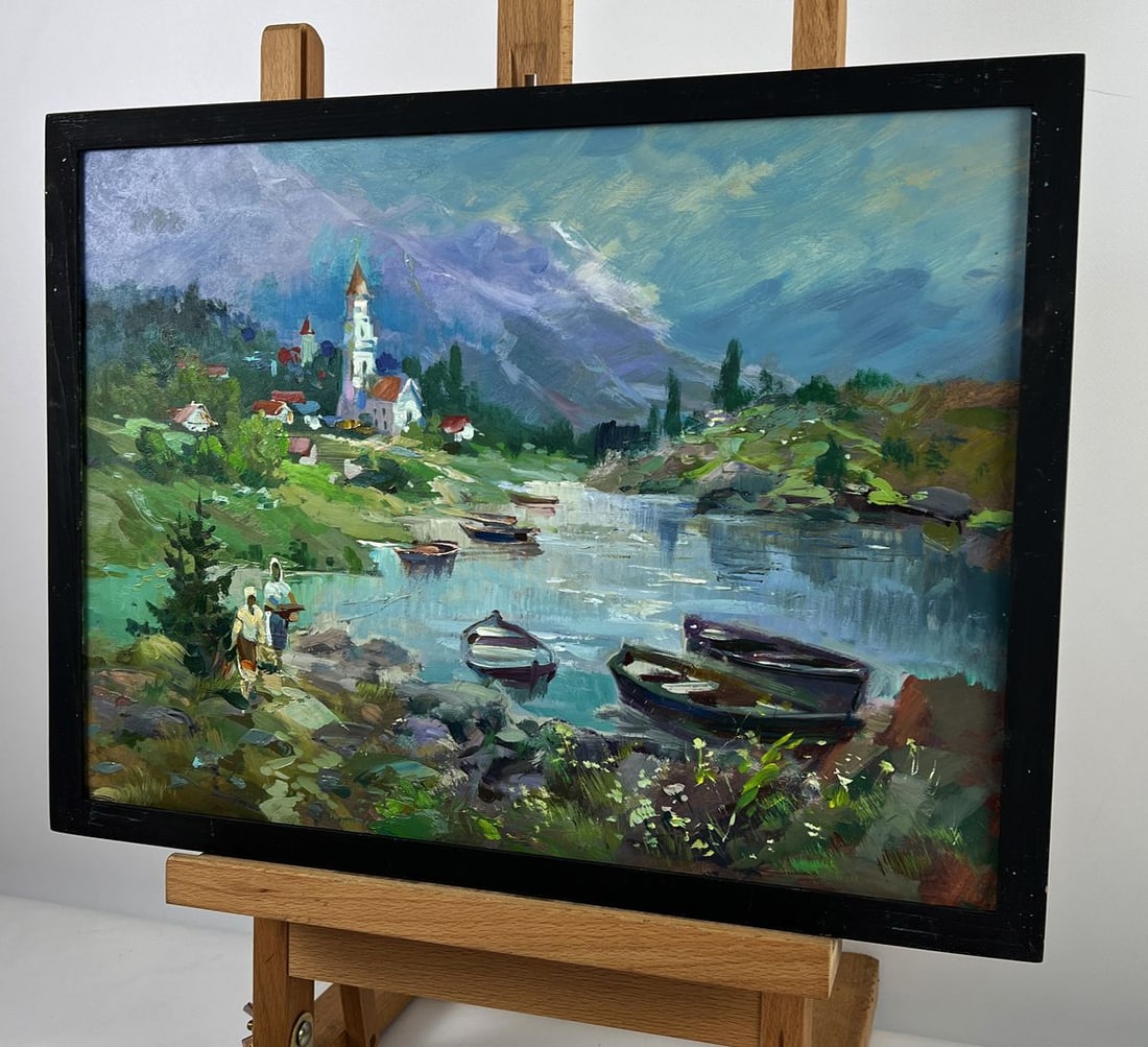 Oil painting Boats on the Shore in Front of the City Yuriy Suprunchuk - 2