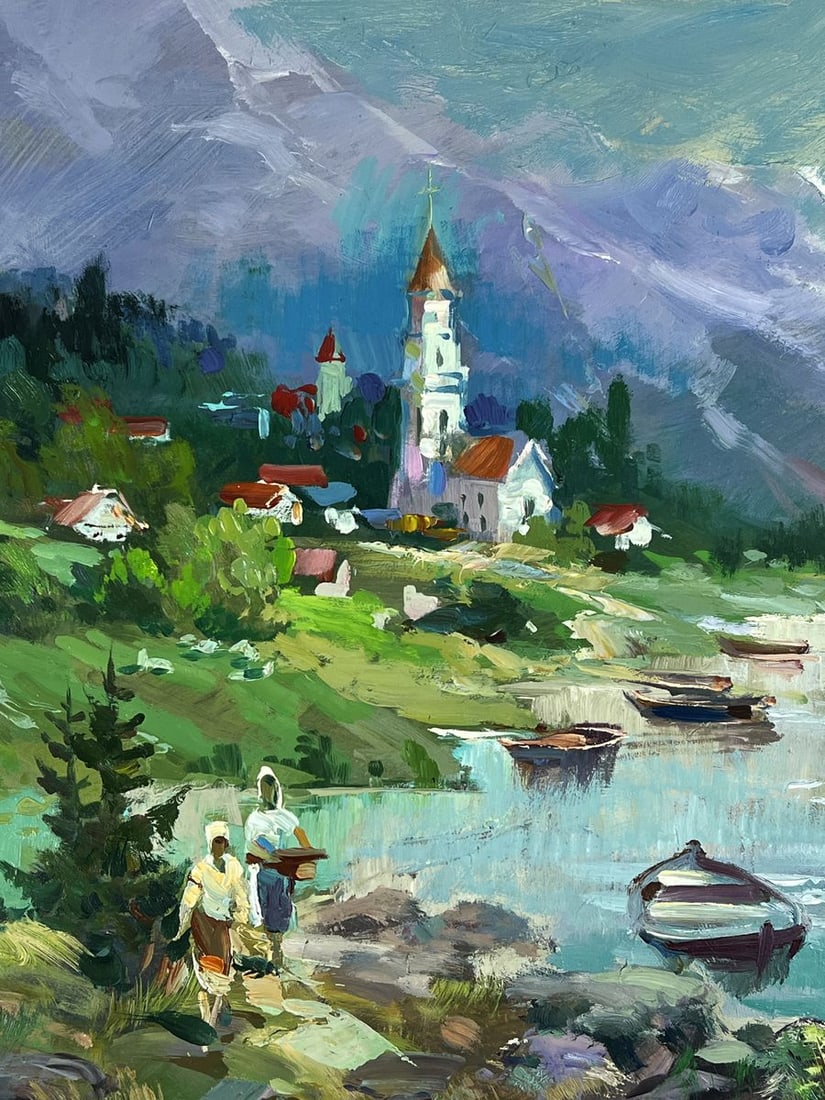 Oil painting Boats on the Shore in Front of the City Yuriy Suprunchuk - 4