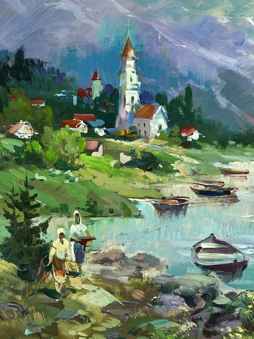 Oil painting Boats on the Shore in Front of the City Yuriy Suprunchuk - 5