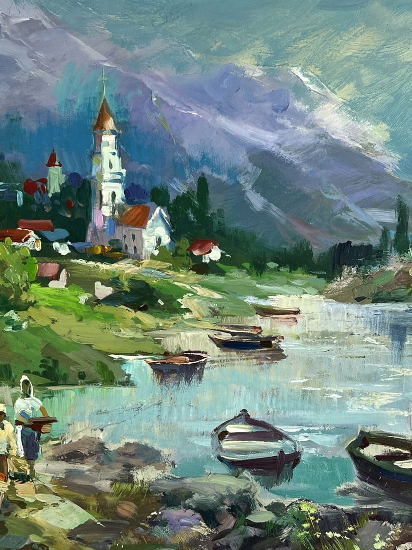 Oil painting Boats on the Shore in Front of the City Yuriy Suprunchuk - 6