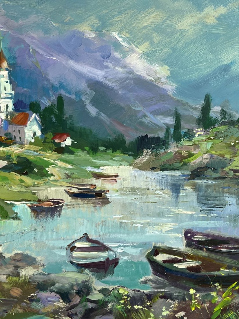 Oil painting Boats on the Shore in Front of the City Yuriy Suprunchuk - 8