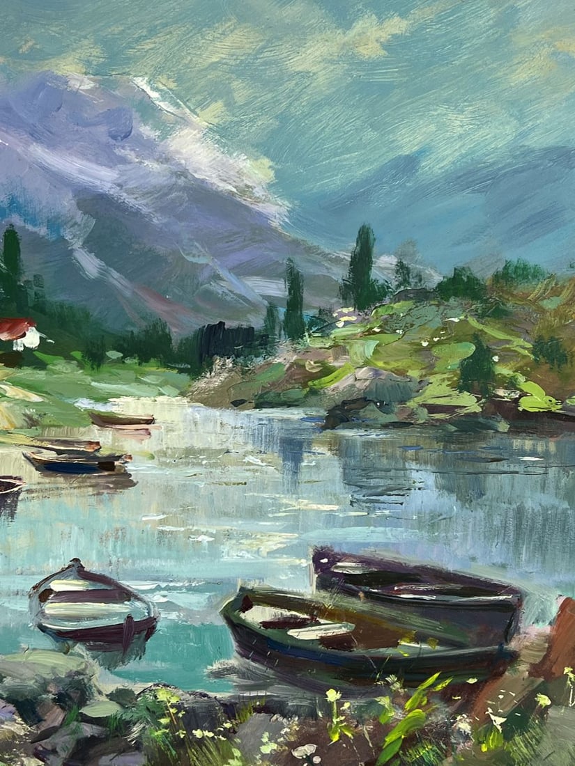 Oil painting Boats on the Shore in Front of the City Yuriy Suprunchuk - 9