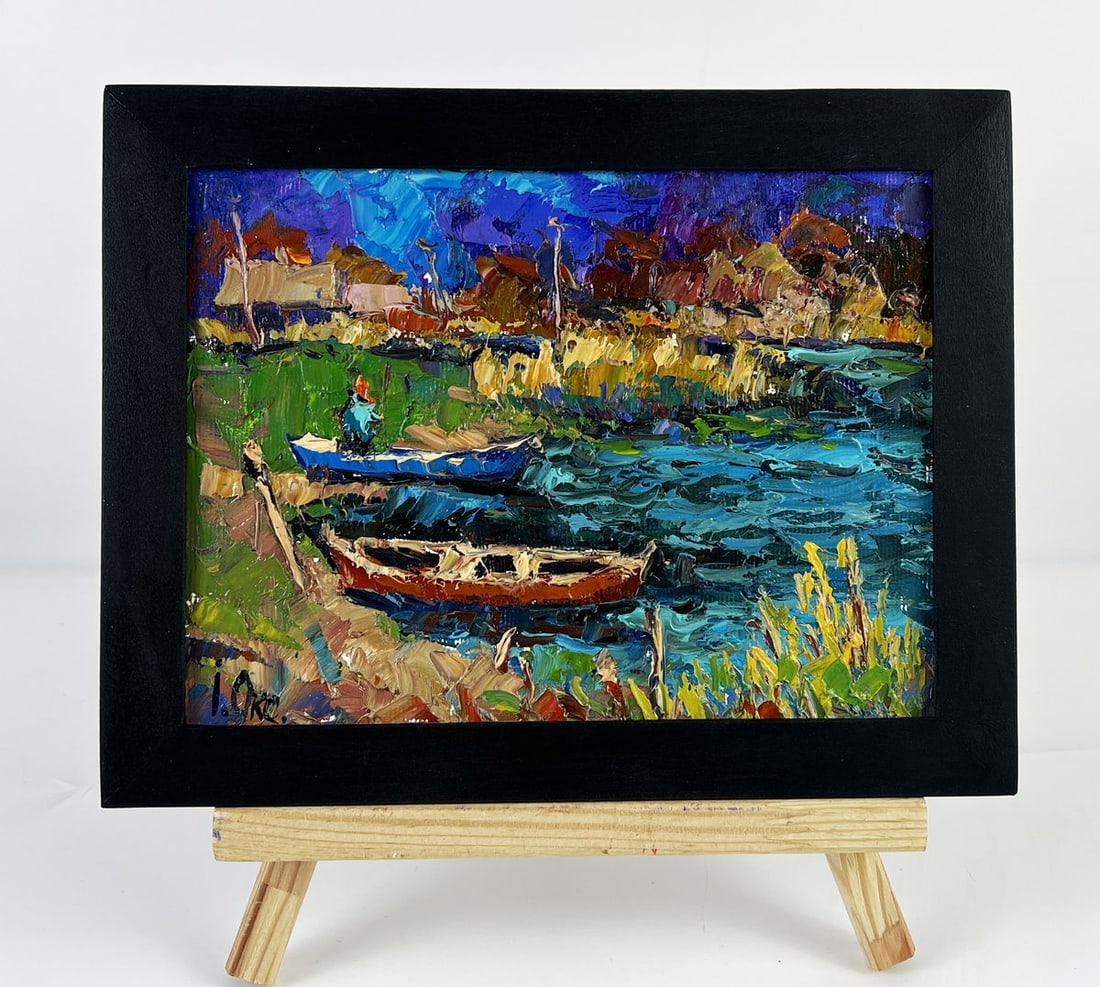 Oil painting Boats on the Shore in the Evening Oksana Ivanyuk: Title: Oil painting Boats on the Shore in the Evening Oksana Ivanyuk Description: AAA6640*** ABOUT THIS PAINTING **** TITLE: "Boats on the Shore in the Evening"* ARTISTS: Oksana Ivanyuk* SIZE: 15x20 c