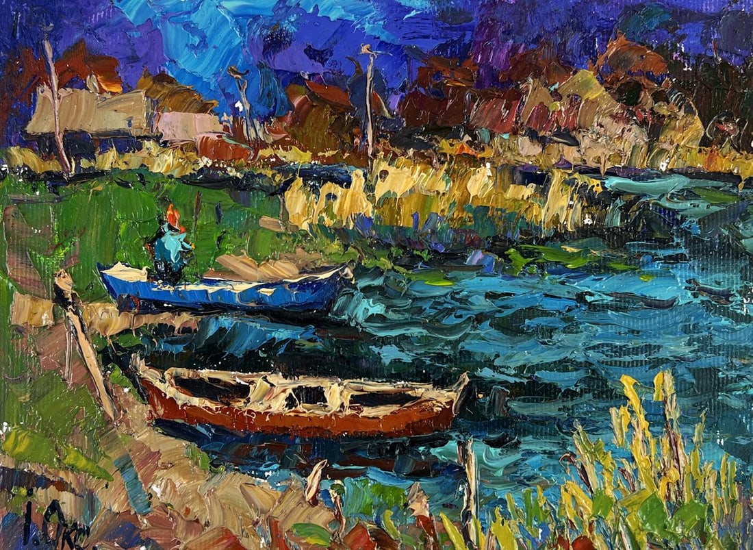 Oil painting Boats on the Shore in the Evening Oksana Ivanyuk - 3