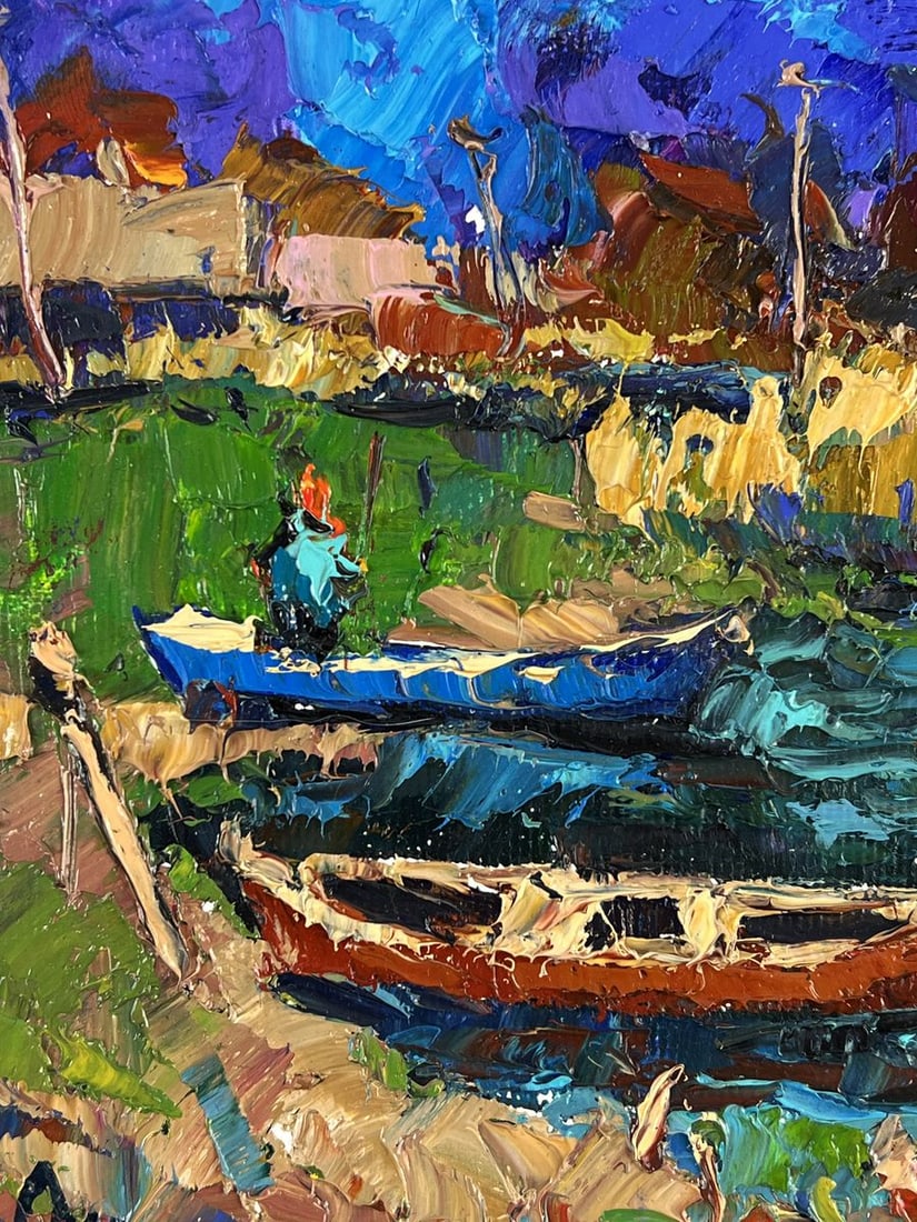 Oil painting Boats on the Shore in the Evening Oksana Ivanyuk - 4