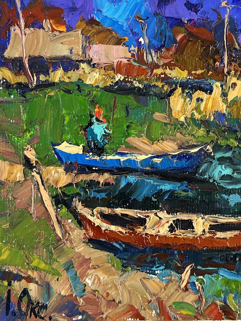 Oil painting Boats on the Shore in the Evening Oksana Ivanyuk - 5