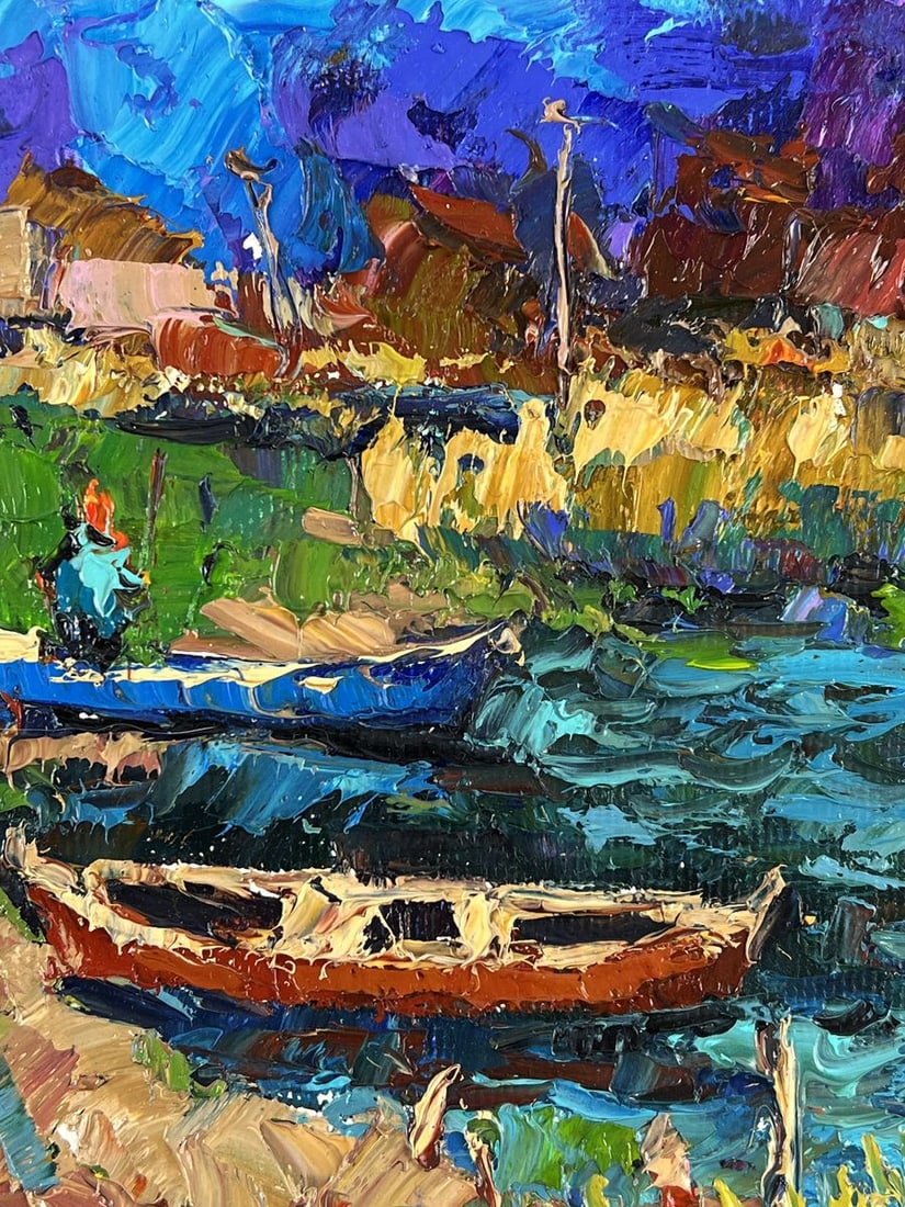 Oil painting Boats on the Shore in the Evening Oksana Ivanyuk - 6