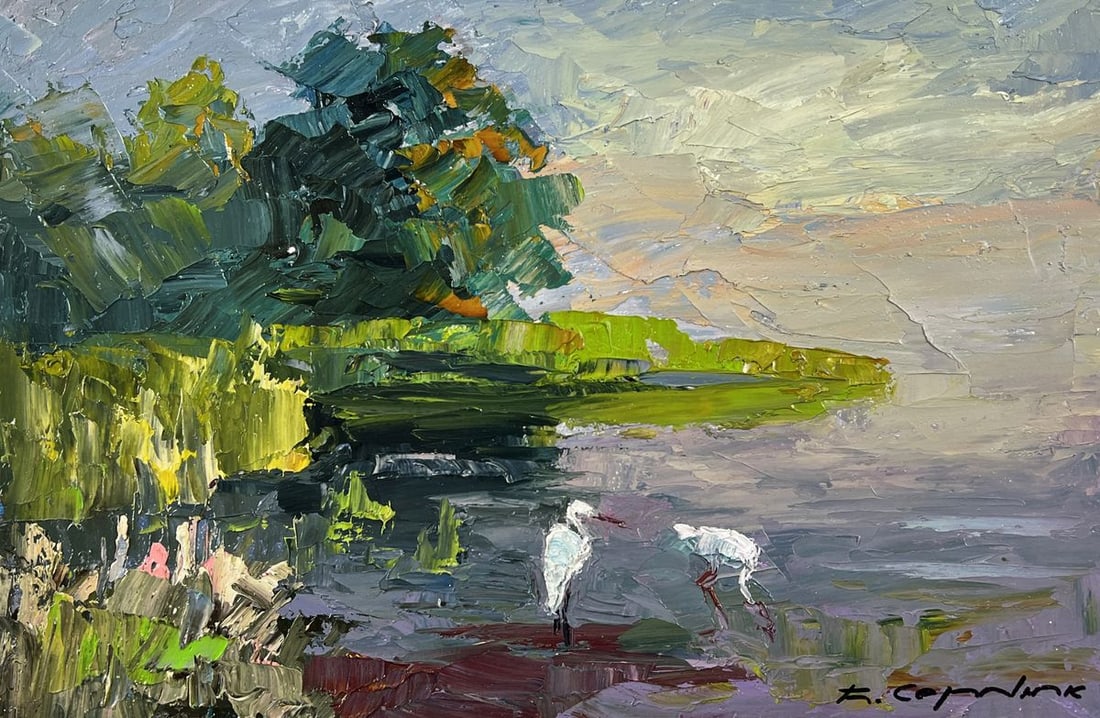 Oil painting Storks by the Pond Boris Serdyuk - 3