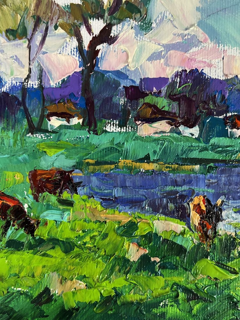 Oil painting Green meadows and a lake Oleksiy Ivanyuk - 4