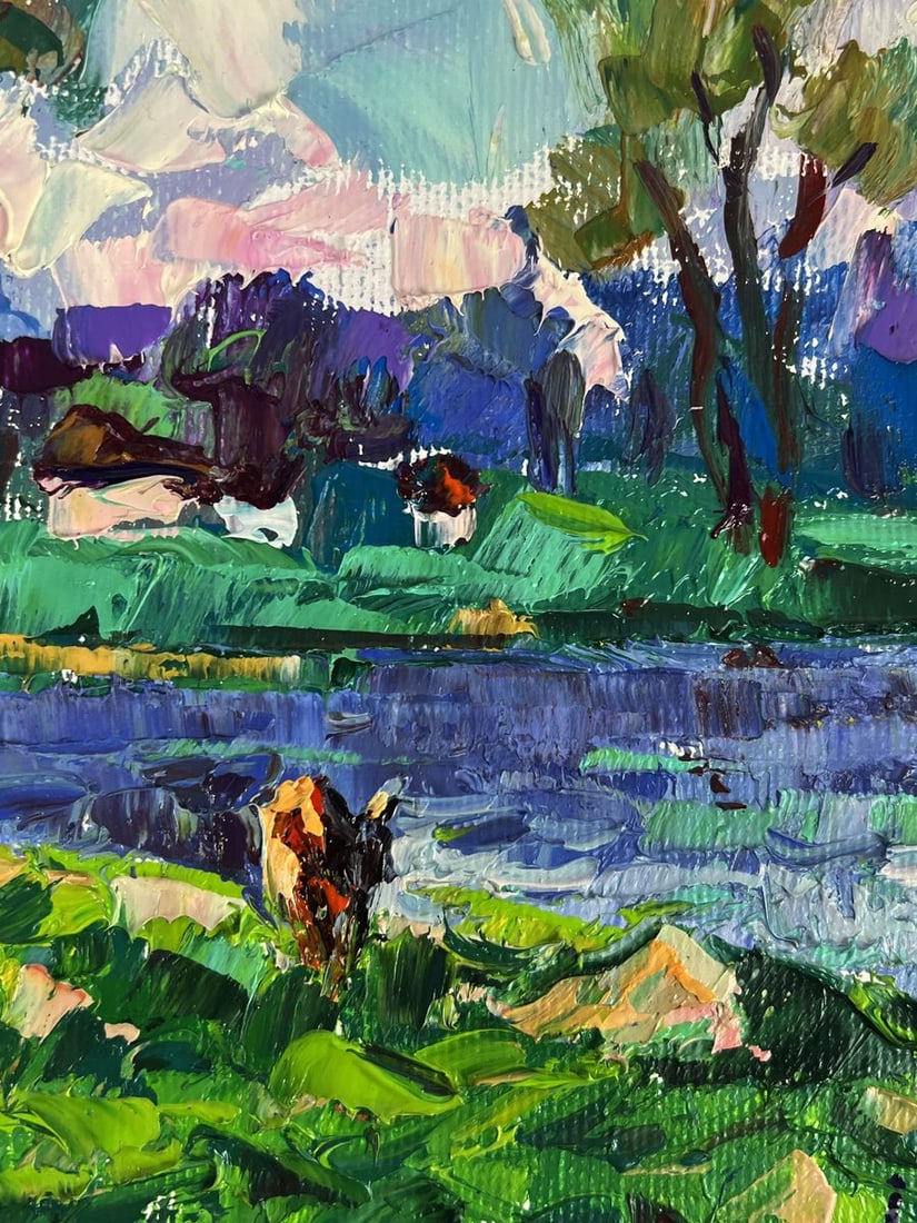 Oil painting Green meadows and a lake Oleksiy Ivanyuk - 8