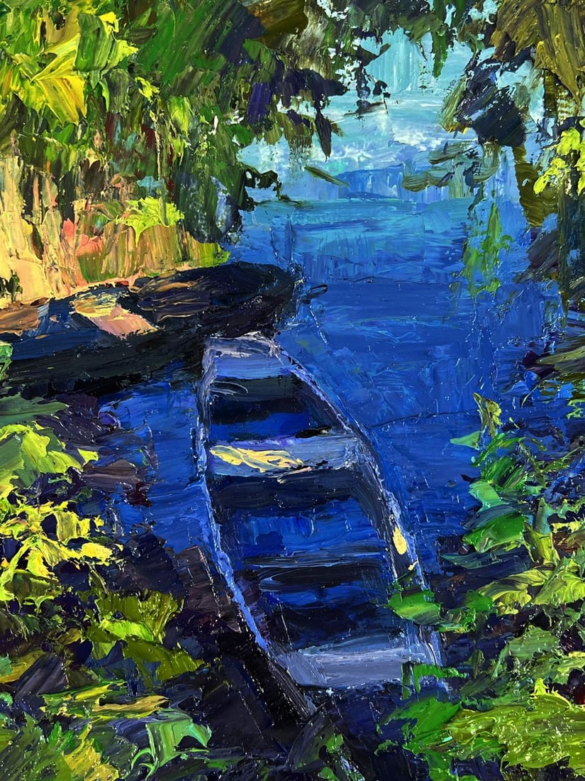 Oil painting Boats on a summer lake Boris Serdyuk - 6