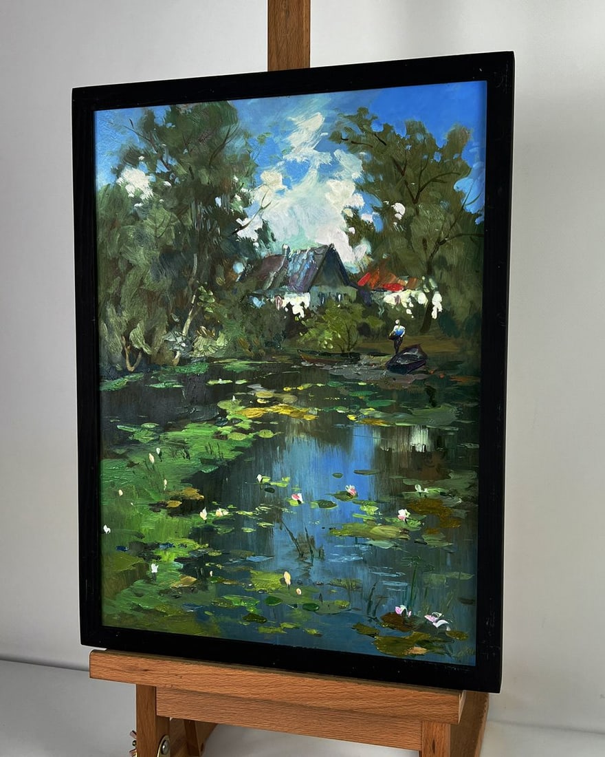 Oil painting A village lake behind the trees Yuriy Suprunchuk - 2