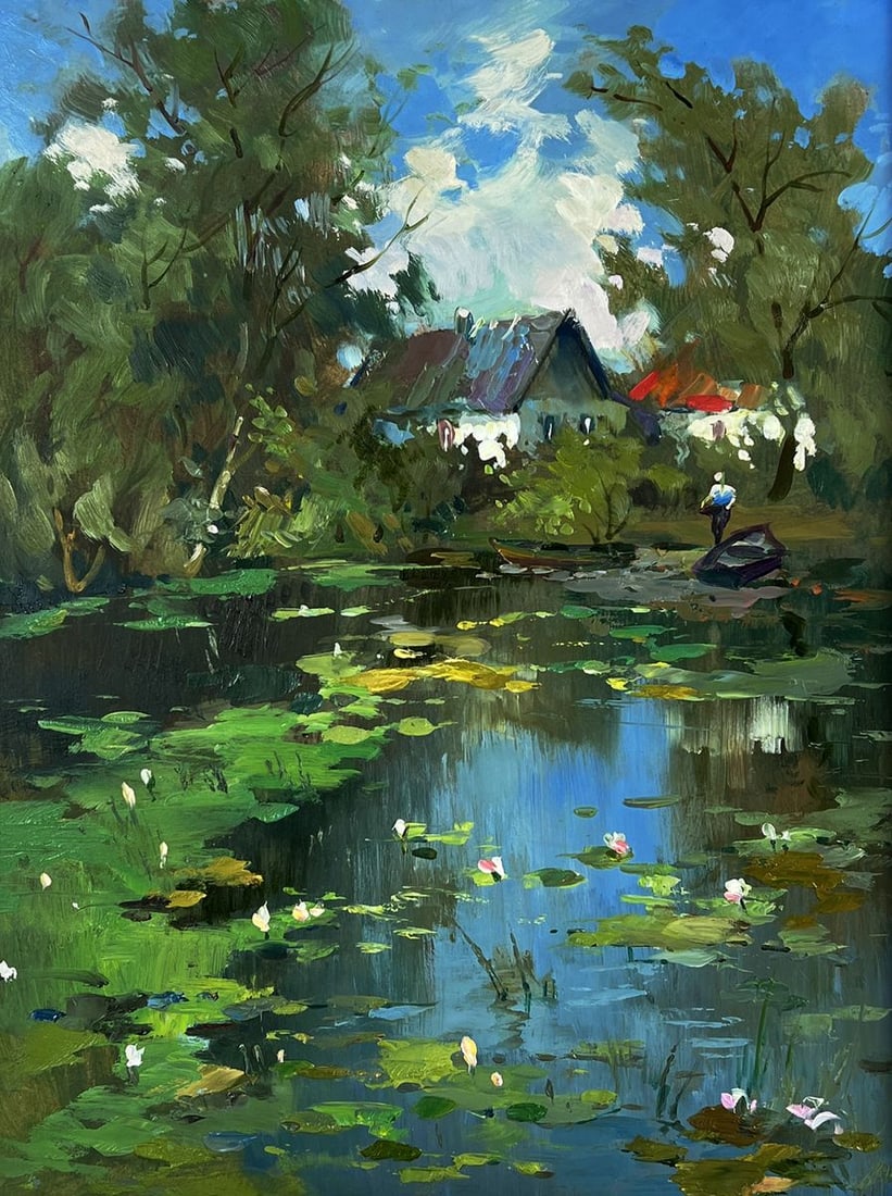 Oil painting A village lake behind the trees Yuriy Suprunchuk - 3