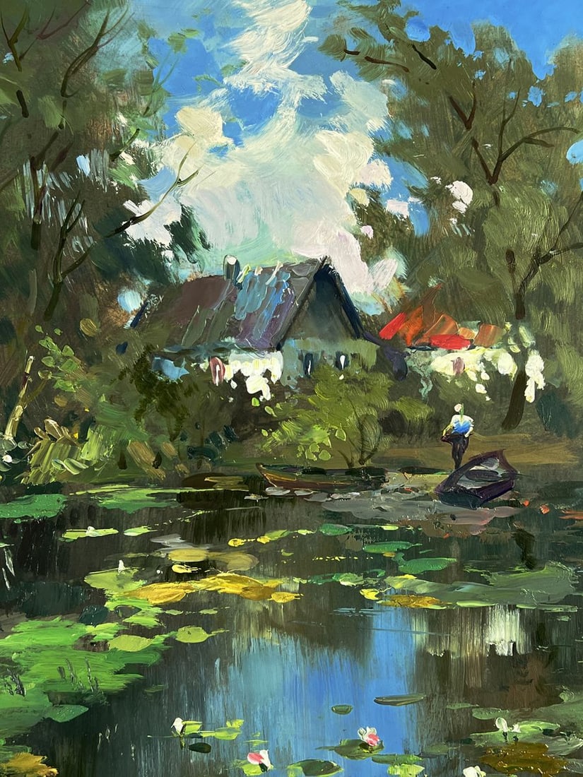 Oil painting A village lake behind the trees Yuriy Suprunchuk - 5