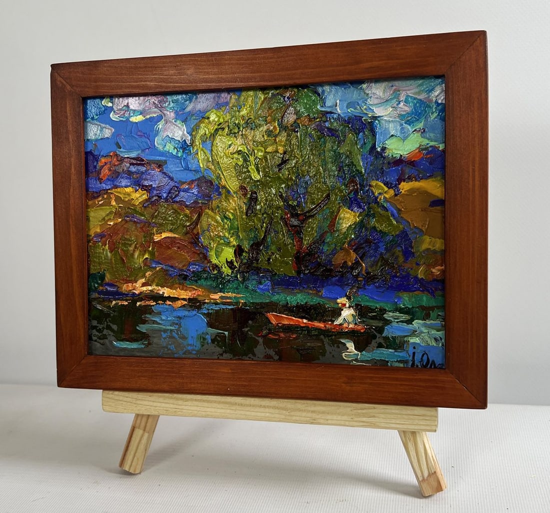 Oil painting The boat is sailing on the lake Alex Kalenyuk - 2