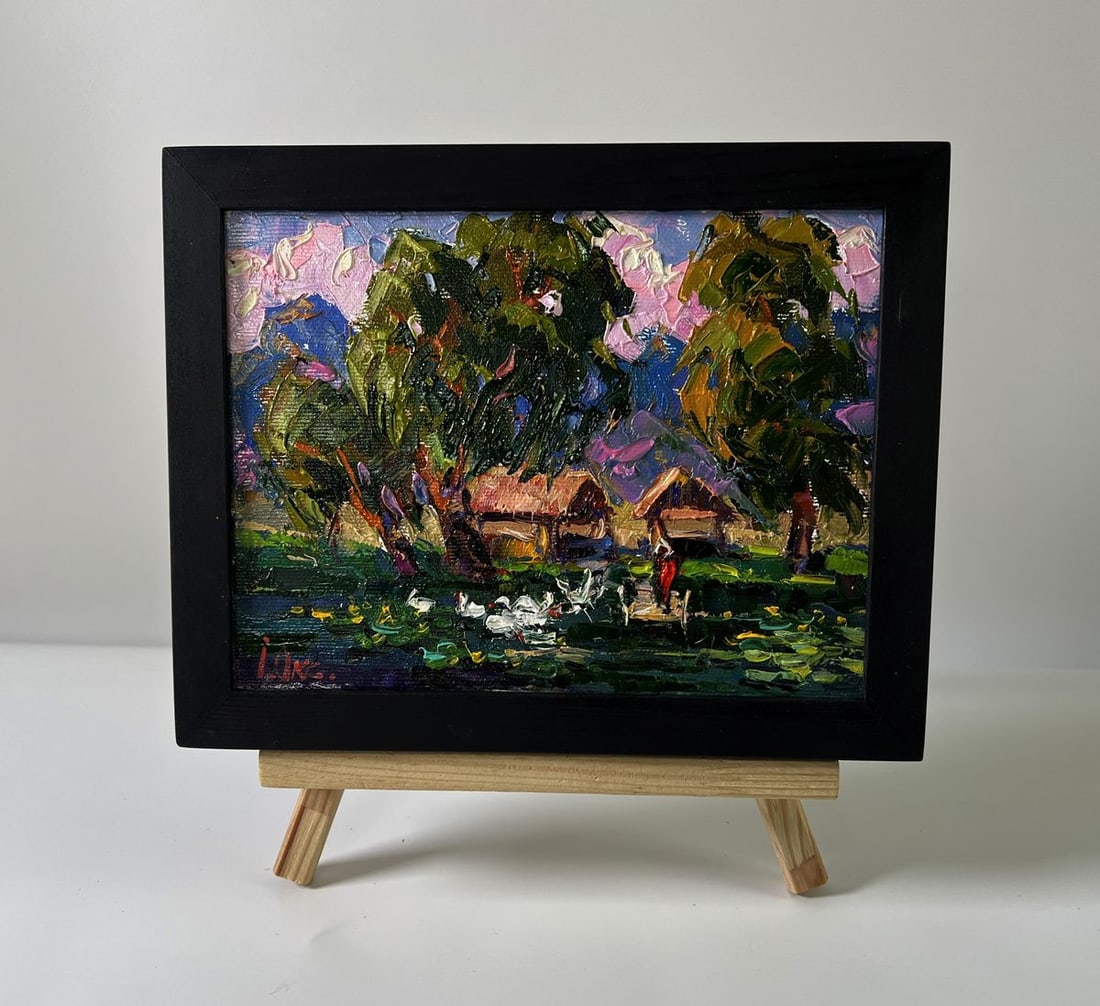 Oil painting Geese in a village lake Oksana Ivanyuk (1 of 8)