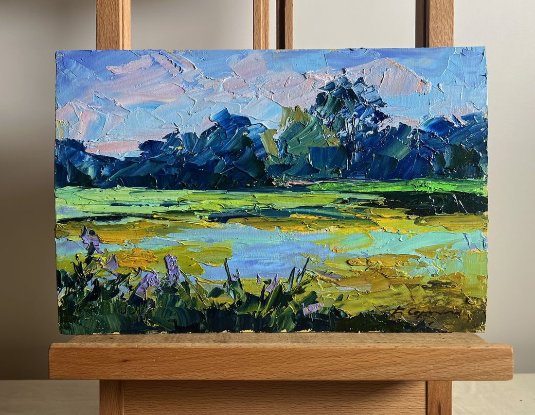 Oil painting Morning on the lake Boris Serdyuk: Title: Oil painting Morning on the lake Boris Serdyuk Description: AAA3798This oil painting cardboard, titled "Morning on the lake", the composition is thoughtfully arranged, drawing the viewer's
