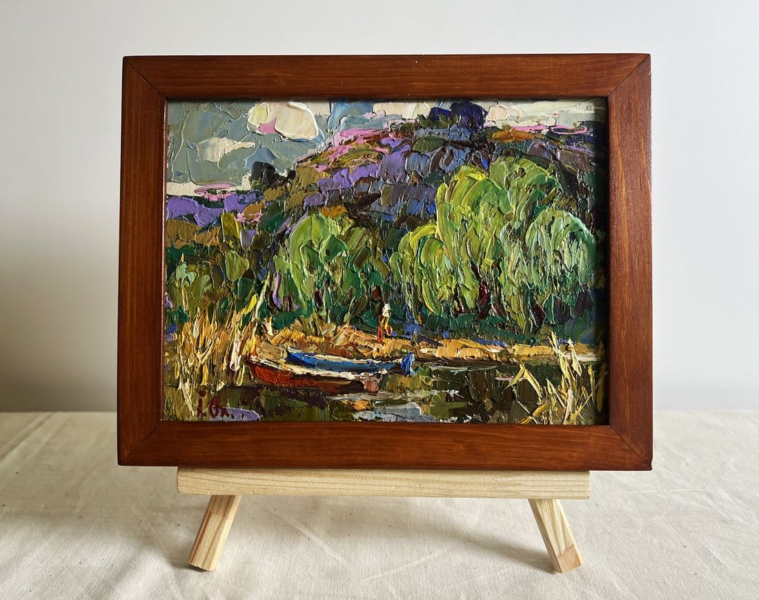 Oil painting Red and blue boat Alex Kalenyuk (1 of 10)